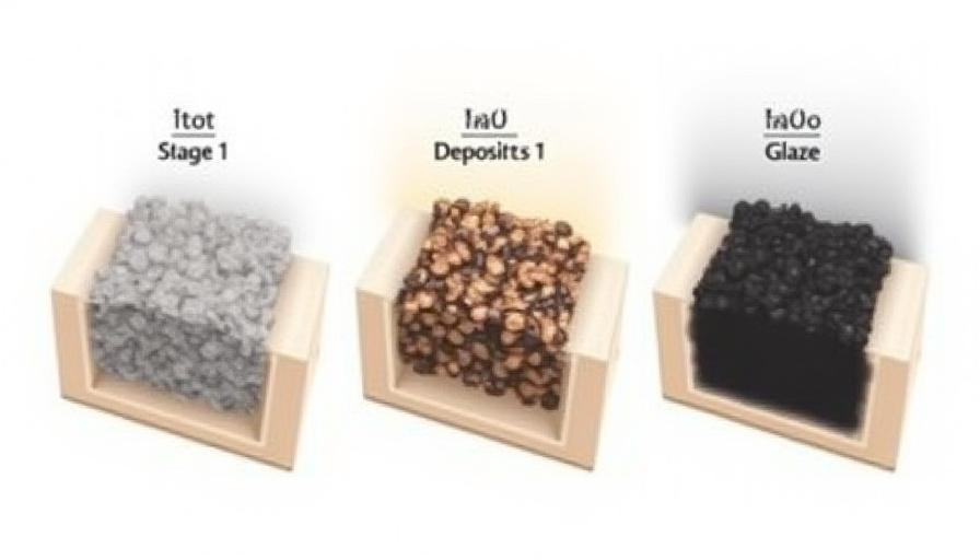 Diagram showing the three stages of creosote buildup from soot to glaze