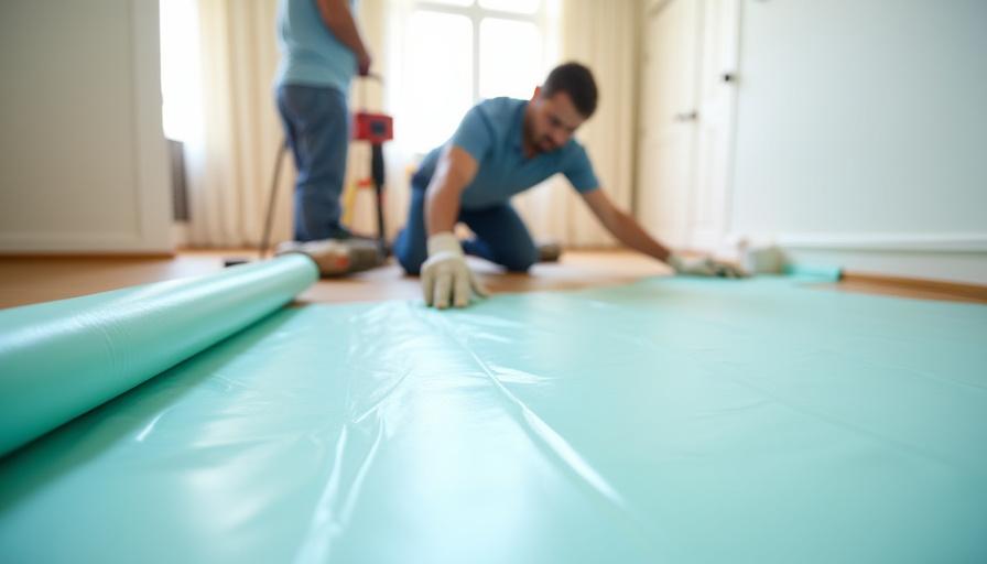 Technician laying down floor protection sheets before starting work